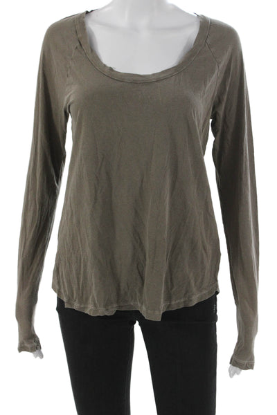 Standard James Perse Women Scoop Neck Long Sleeve Cotton Tee Green Size 2