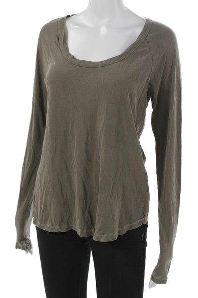 Standard James Perse Women Scoop Neck Long Sleeve Cotton Tee Green Size 2
