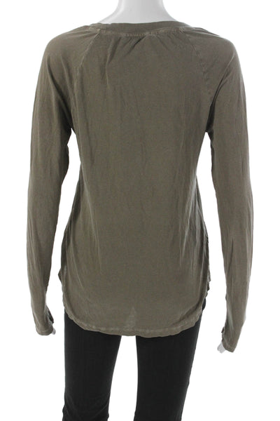 Standard James Perse Women Scoop Neck Long Sleeve Cotton Tee Green Size 2