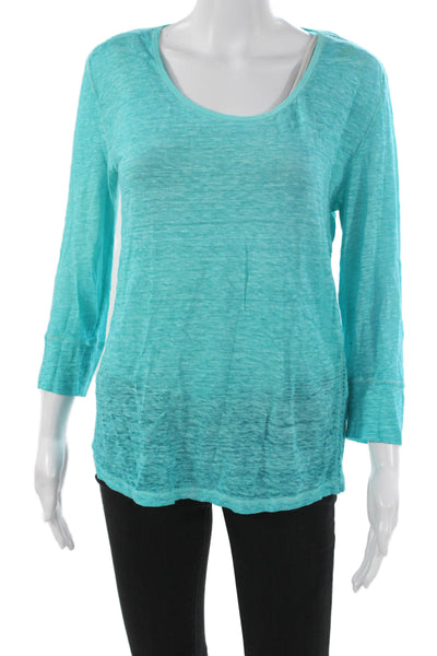Joie Womens Basic Linen Scoop Neck 3/4 Sleeve T-Shirt Blue Size S