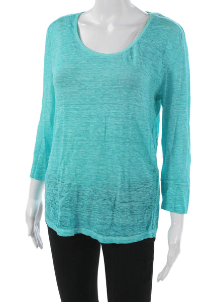 Joie Womens Basic Linen Scoop Neck 3/4 Sleeve T-Shirt Blue Size S