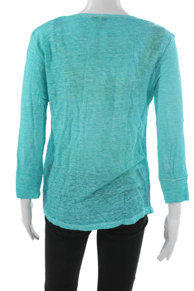 Joie Womens Basic Linen Scoop Neck 3/4 Sleeve T-Shirt Blue Size S