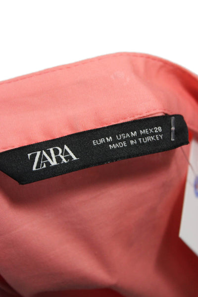 Zara Women Tunic Pink Cotton Collared 3/4 Sleeve Size M