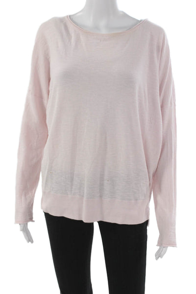 Vince Women Basic Boat Neck Long Sleeve Cotton Sweater Pink Size M