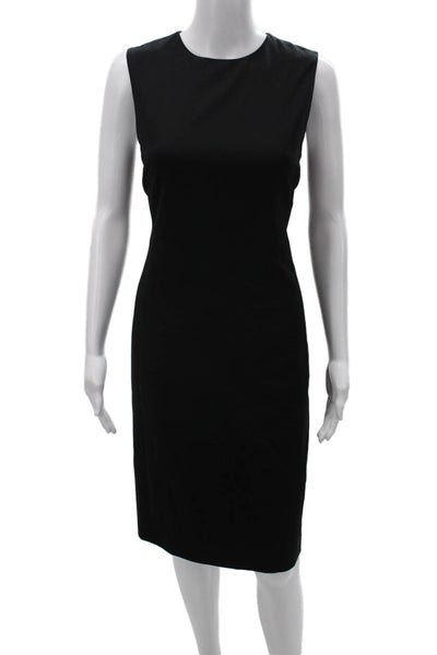 Theory Womens Sheath Dress Black Wool Sleeveless Zip Round Neck Mid-Calf Size 2
