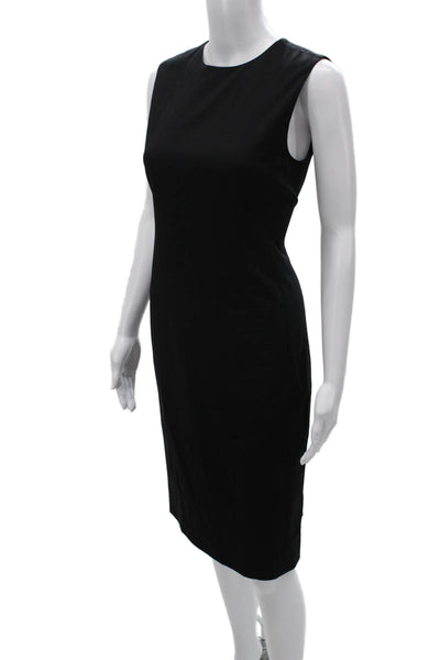 Theory Womens Sheath Dress Black Wool Sleeveless Zip Round Neck Mid-Calf Size 2