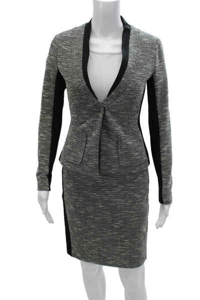 Nanette Lepore Women Gray Flecked Polyester Skirt Suit Long Sleeve Size 2