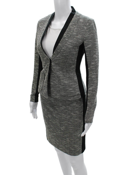 Nanette Lepore Women Gray Flecked Polyester Skirt Suit Long Sleeve Size 2