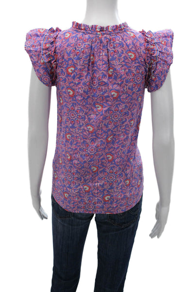 Vineyard Vines Women Purple Floral Cotton Blouse Sleeveless Size 2XS