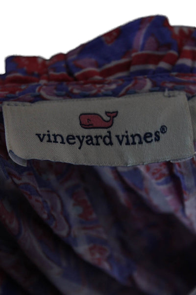 Vineyard Vines Women Purple Floral Cotton Blouse Sleeveless Size 2XS