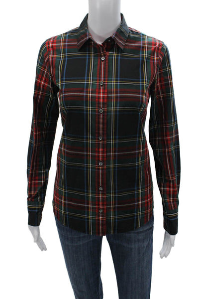 J Crew Women Black Plaid Collared Button-Up Cotton Long Sleeve Size 0