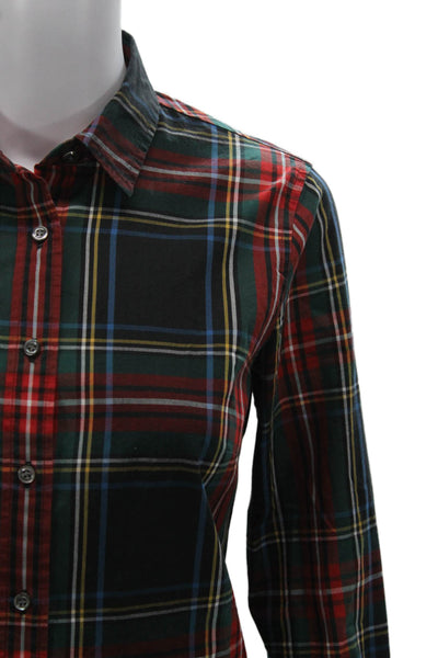 J Crew Women Black Plaid Collared Button-Up Cotton Long Sleeve Size 0