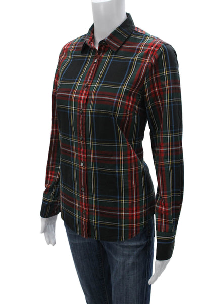 J Crew Women Black Plaid Collared Button-Up Cotton Long Sleeve Size 0