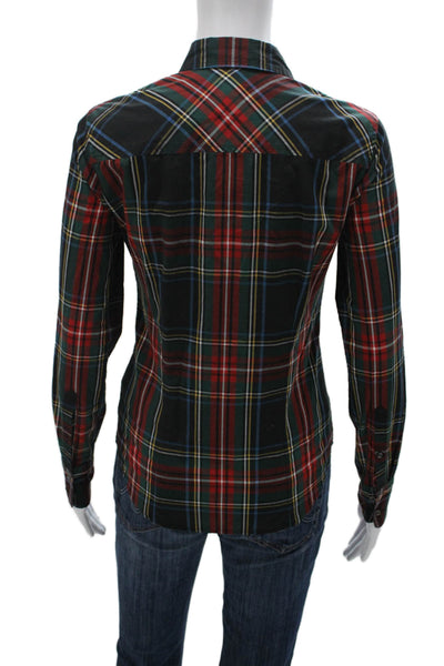 J Crew Women Black Plaid Collared Button-Up Cotton Long Sleeve Size 0