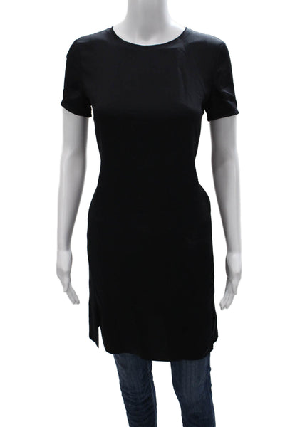 Theory Womens Silk T-Shirt Dress Black Crew Neck Short Sleeve Size PP