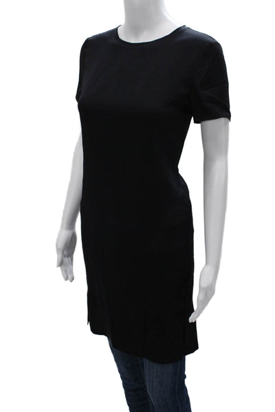 Theory Womens Silk T-Shirt Dress Black Crew Neck Short Sleeve Size PP