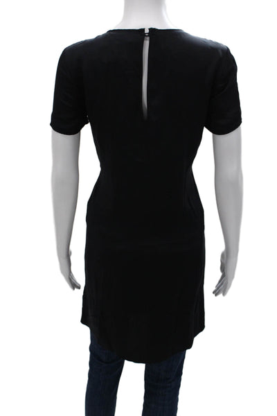 Theory Womens Silk T-Shirt Dress Black Crew Neck Short Sleeve Size PP