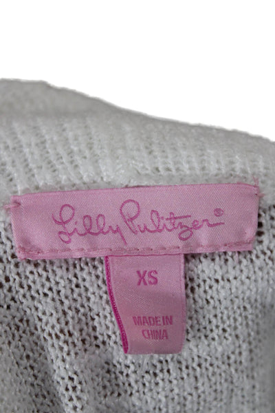 Lily Pulitzer Women White Collared Viscose Cardigan Long Sleeve Size XS