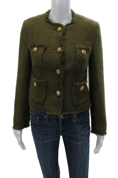 MNG Women Basic Jacket Green Cotton Blend Long Sleeve Button Size XS