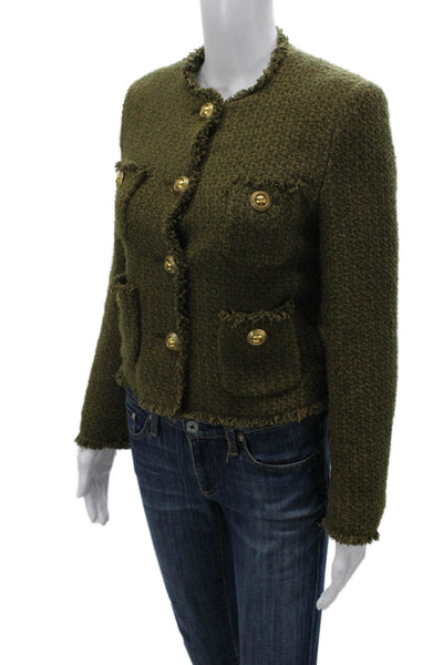 MNG Women Basic Jacket Green Cotton Blend Long Sleeve Button Size XS