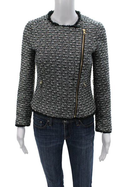 J Crew Womens Biker Jacket Black Zip Polyester Long Sleeve Size 00
