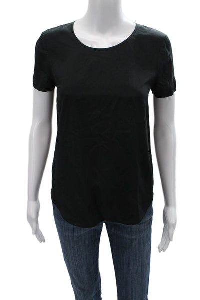 J Crew Womens Basic Silk Black Short Sleeve Round Neck Button Blouse Size 2XS