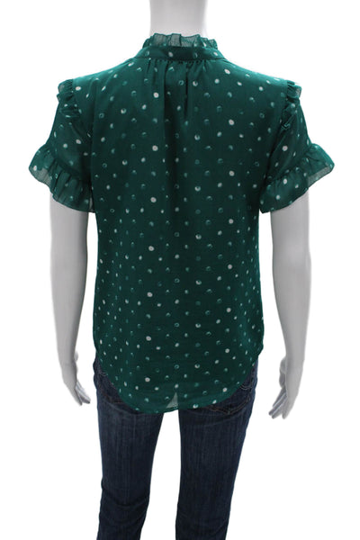 J Crew Womens Basic Polka Dot V-Neck Short Sleeve Blouse Green Size 2XS