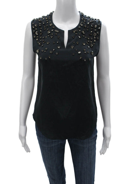Club Monaco Women Silk V-Neck Sleeveless Basic Blouse Black Size XS