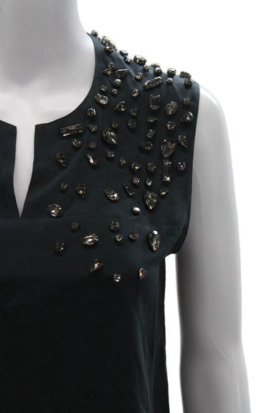 Club Monaco Women Silk V-Neck Sleeveless Basic Blouse Black Size XS