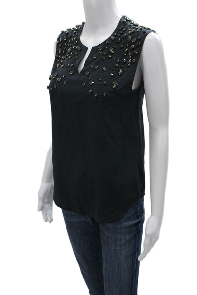 Club Monaco Women Silk V-Neck Sleeveless Basic Blouse Black Size XS