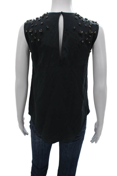 Club Monaco Women Silk V-Neck Sleeveless Basic Blouse Black Size XS