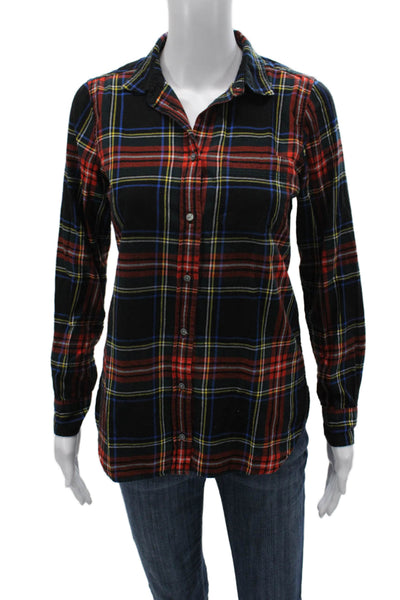 J Crew Women Multicolor Plaid Cotton Button Up Blouse Long Sleeve Size 0
