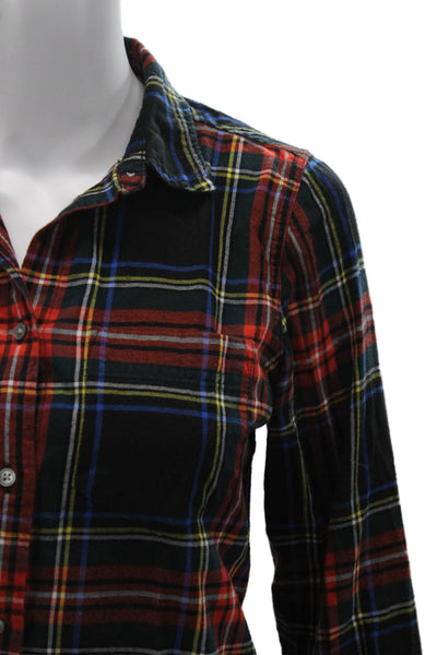 J Crew Women Multicolor Plaid Cotton Button Up Blouse Long Sleeve Size 0