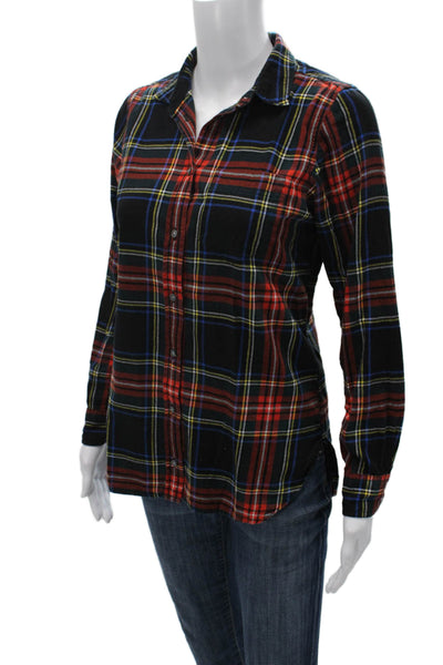 J Crew Women Multicolor Plaid Cotton Button Up Blouse Long Sleeve Size 0