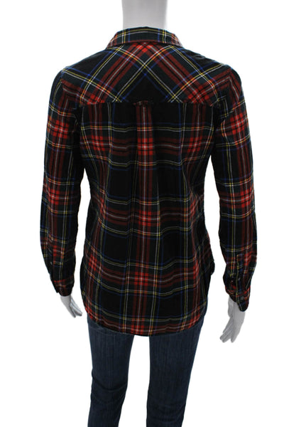 J Crew Women Multicolor Plaid Cotton Button Up Blouse Long Sleeve Size 0