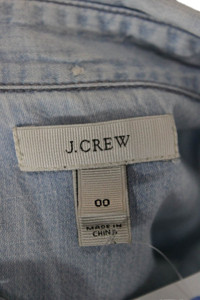 J Crew Women Basic Button-Up Cotton Collared Long Sleeve Blue Size 00