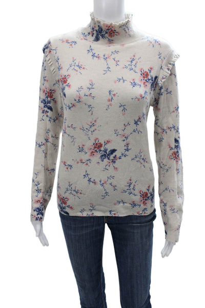 Joie Women Pullover Sweater Floral Mock Neck Wool Long Sleeve Beige Size M