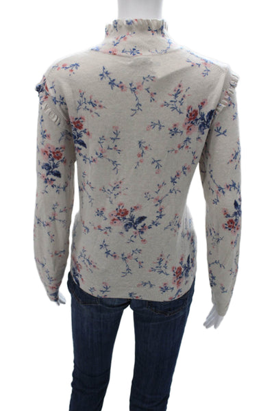 Joie Women Pullover Sweater Floral Mock Neck Wool Long Sleeve Beige Size M