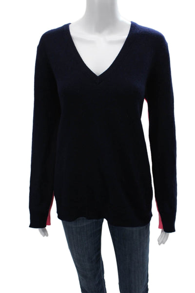 Aqua Womens Cashmere V-Neck Pullover Sweater Long Sleeve Solid Blue Size L