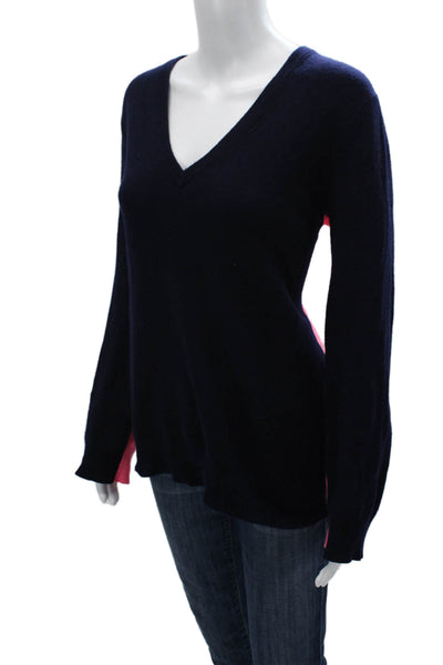 Aqua Womens Cashmere V-Neck Pullover Sweater Long Sleeve Solid Blue Size L
