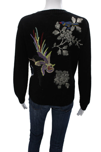 Aqua Women Black Floral Pullover Sweater Size M