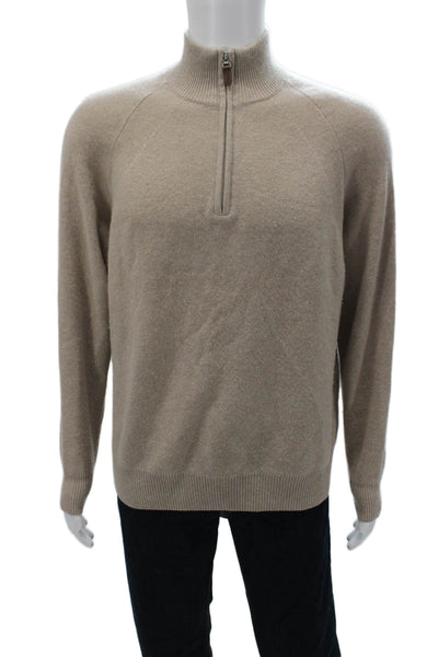 Raffi Mens Cashmere Mock Neck Pullover Beige Size M