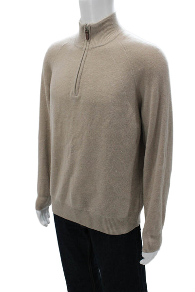 Raffi Mens Cashmere Mock Neck Pullover Beige Size M