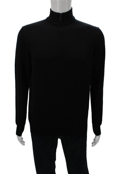 Black Brown 1826 Mens Black Italian Merino Wool Mock Neck Pullover Size M