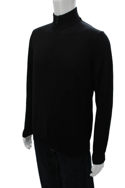 Black Brown 1826 Mens Black Italian Merino Wool Mock Neck Pullover Size M