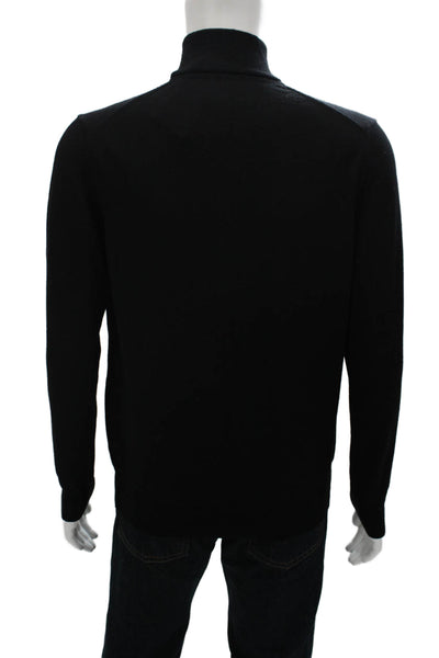 Black Brown 1826 Mens Black Italian Merino Wool Mock Neck Pullover Size M