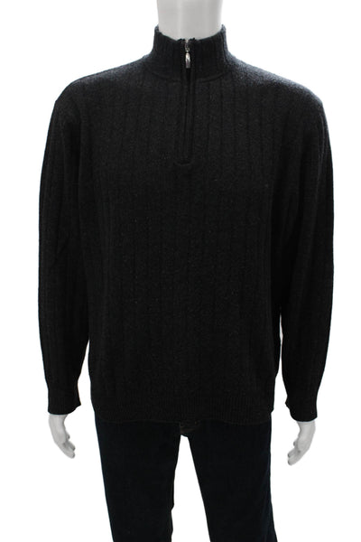 Hathaway Mens Pullover Sweater Gray Mock Neck 100% Geelong Lambs Wool Size M