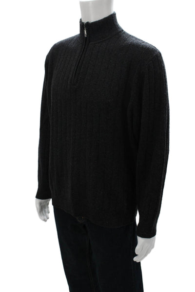 Hathaway Mens Pullover Sweater Gray Mock Neck 100% Geelong Lambs Wool Size M