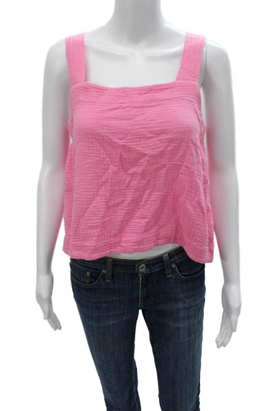 Sundry Women Basic Cotton Square Neck Sleeveless Tank Solid Pink Size M