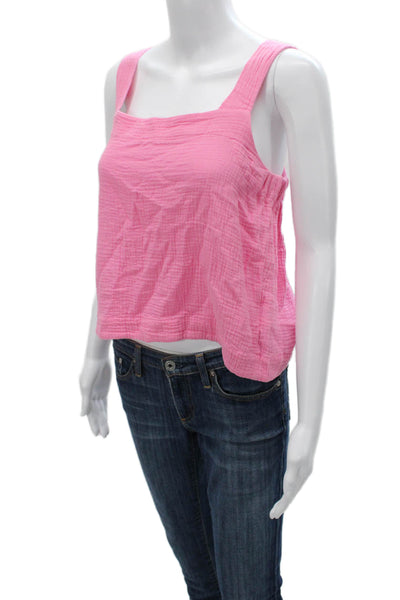 Sundry Women Basic Cotton Square Neck Sleeveless Tank Solid Pink Size M